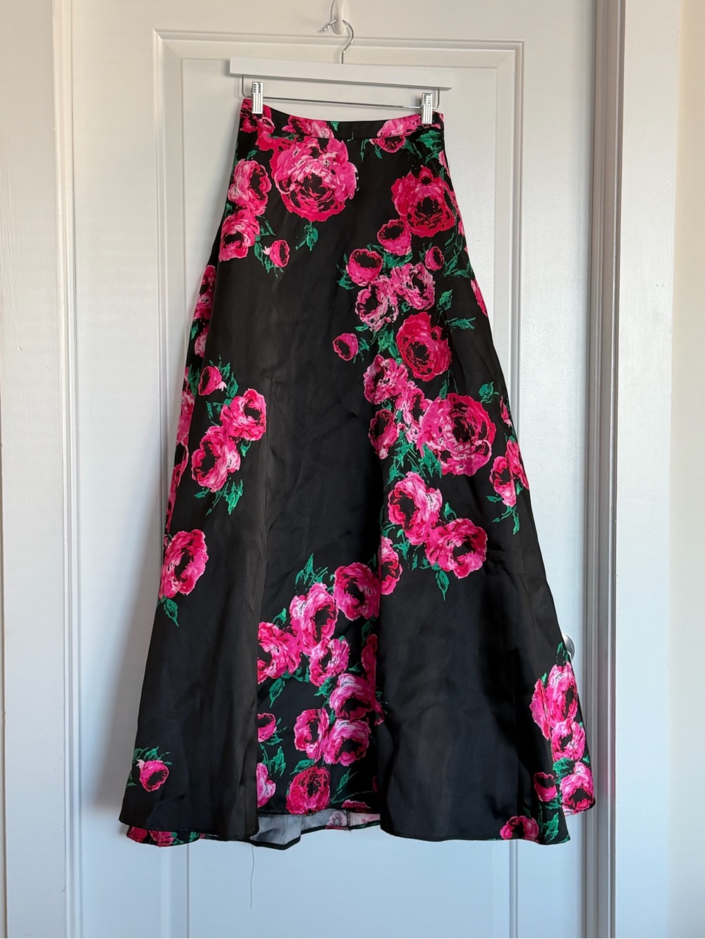 B Darlin Black A Line Maxi Skirt Pink Rose Floral Print Tulle Pockets!!